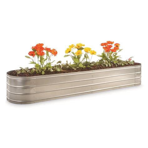 castlecreek oval galvanized steel planter box silver|galvanized garden bed box.